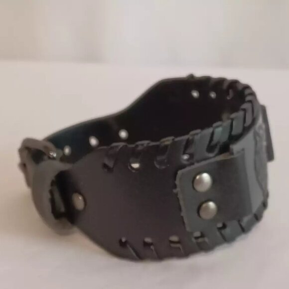 Set of 2 Genuine Leather Bracelets Dualtone Adjustable Black Original Box - Picture 11 of 15